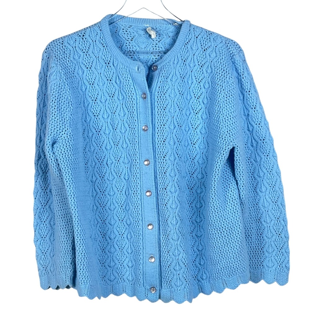 Vintage Marvin Blue Pointelle Cardigan Cottagecore Grandmacore  Cozy Twee READ‎